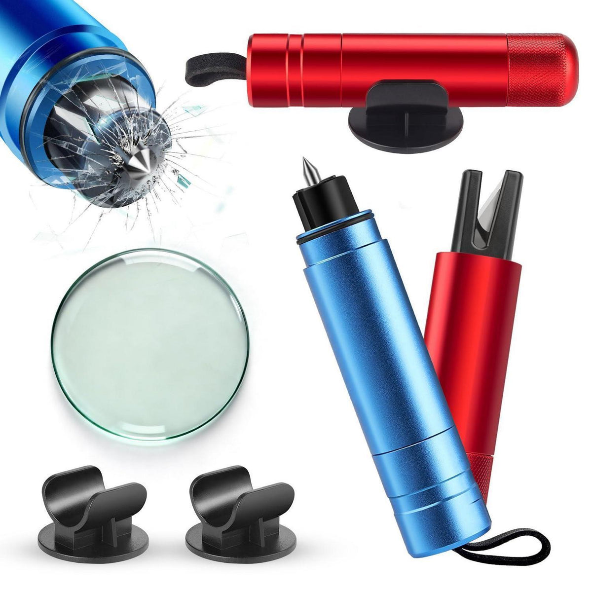 2in1 Auto Notfallhammer mit Gurtschneider – Rot & Blau