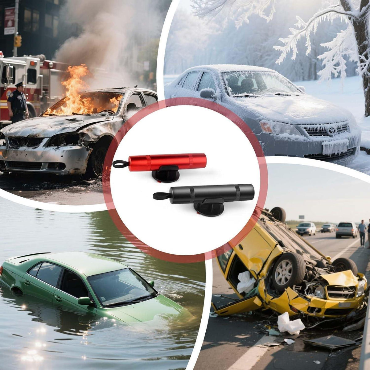 2in1 Auto Notfallhammer mit Gurtschneider – Rot & Blau