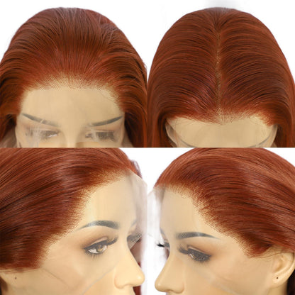 Kupferrote lange gerade Perücke mit Lace Front 13x6