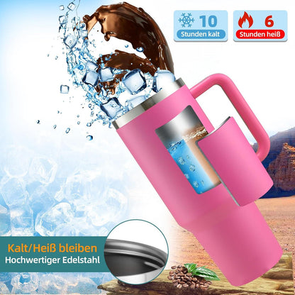 Pink 40oz Thermobecher mit Strohhalm & Henkel, 1200ml