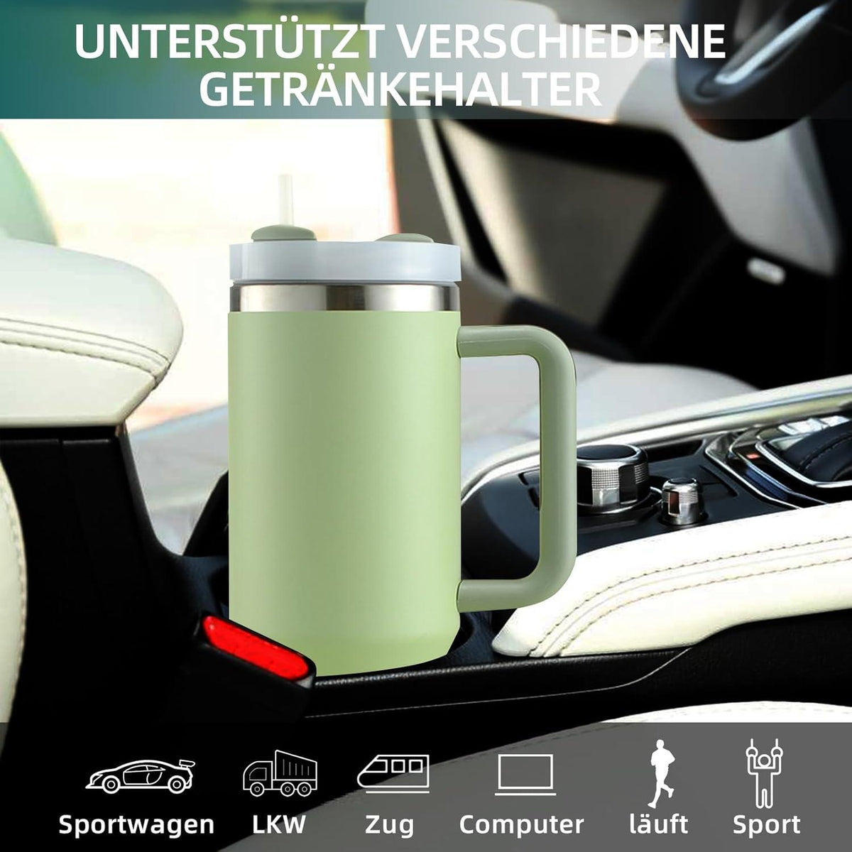 Thermobecher 40oz mit Strohhalm und Henkel, 1200ml Kaffeebecher To Go