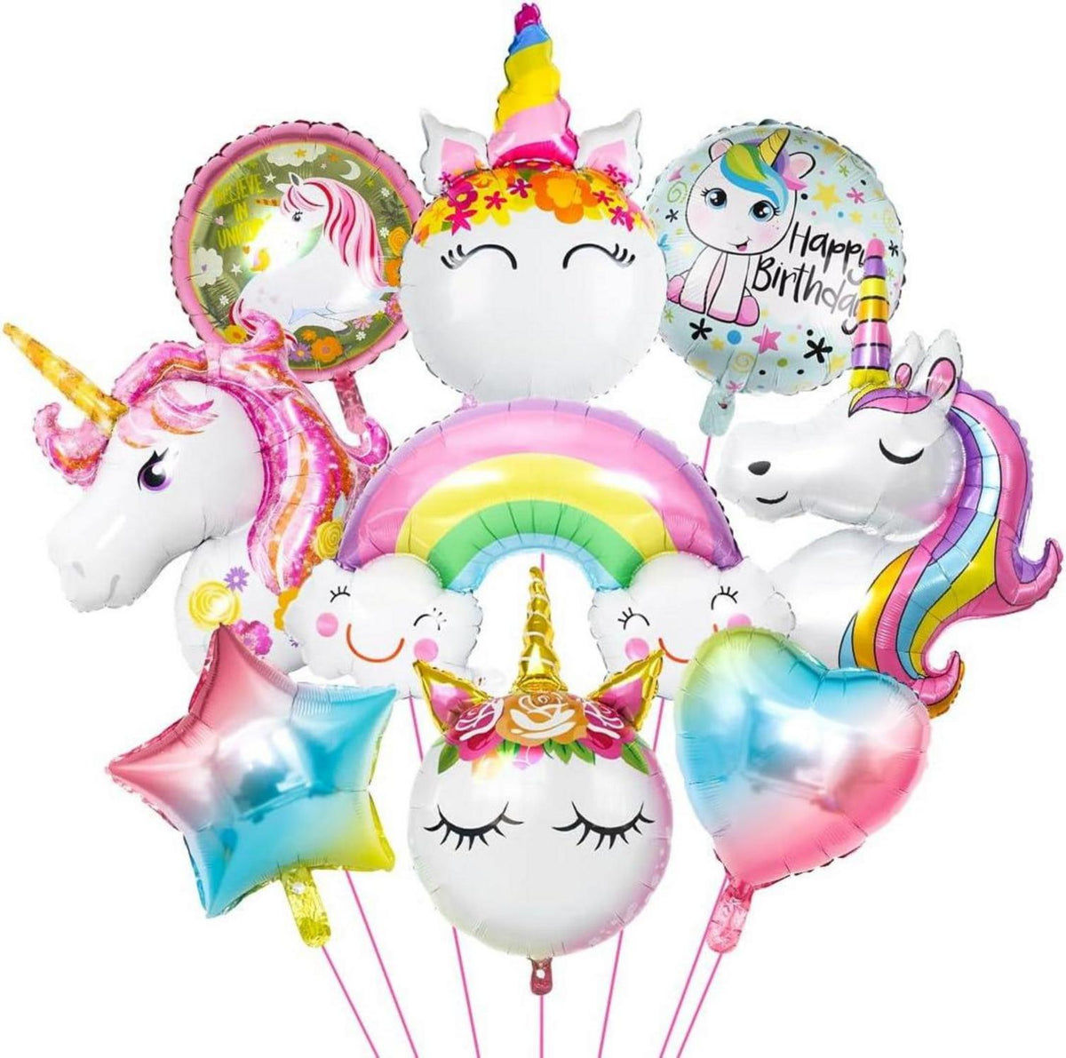 9-teiliges Einhorn Luftballon Set für Mädchen - XXL