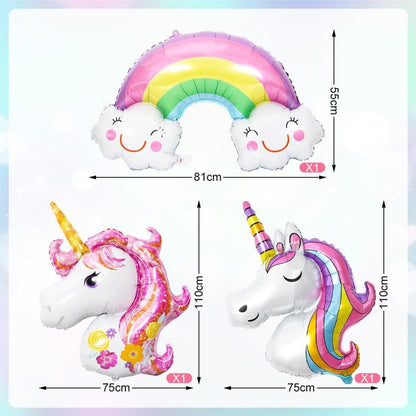 9er Set Einhorn Luftballon XXL Folienballon Regenbogen Herz