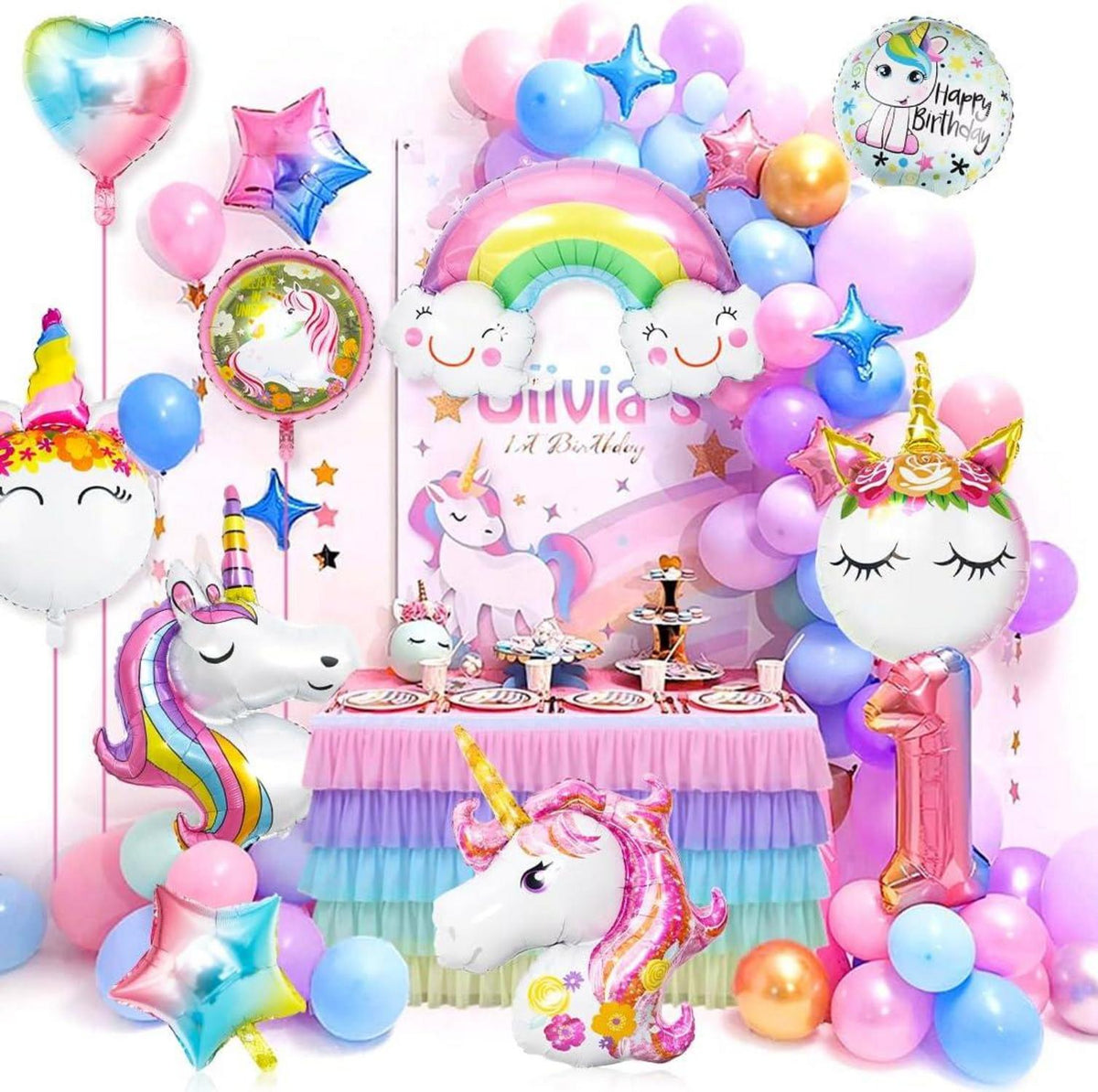 9er Luftballon Einhorn Set XXL Folienballon Unicorn Regenbogen Party Dekoration