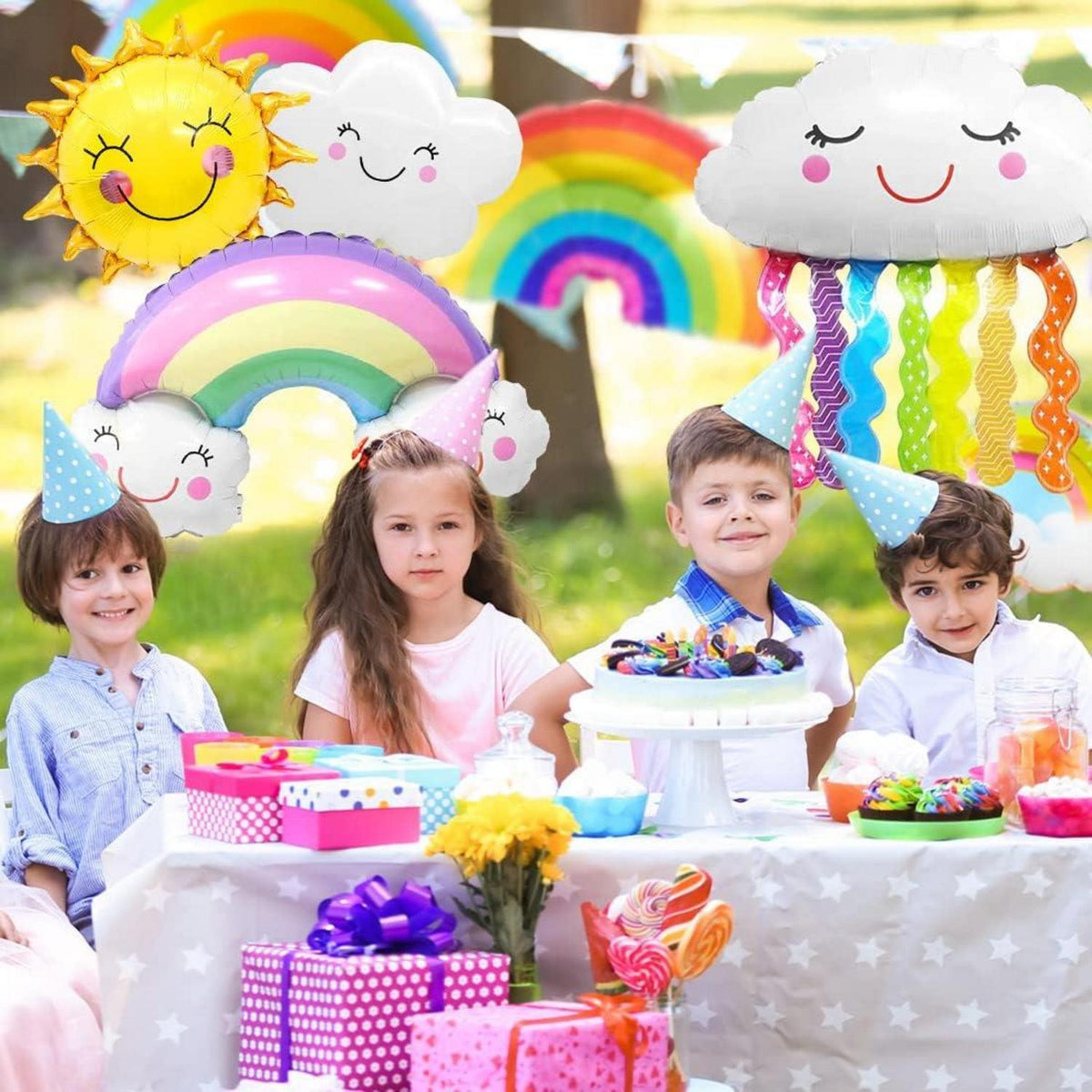 8er Set Wolkenförmige Regenbogen Folienballons Party Deko Baby Shower