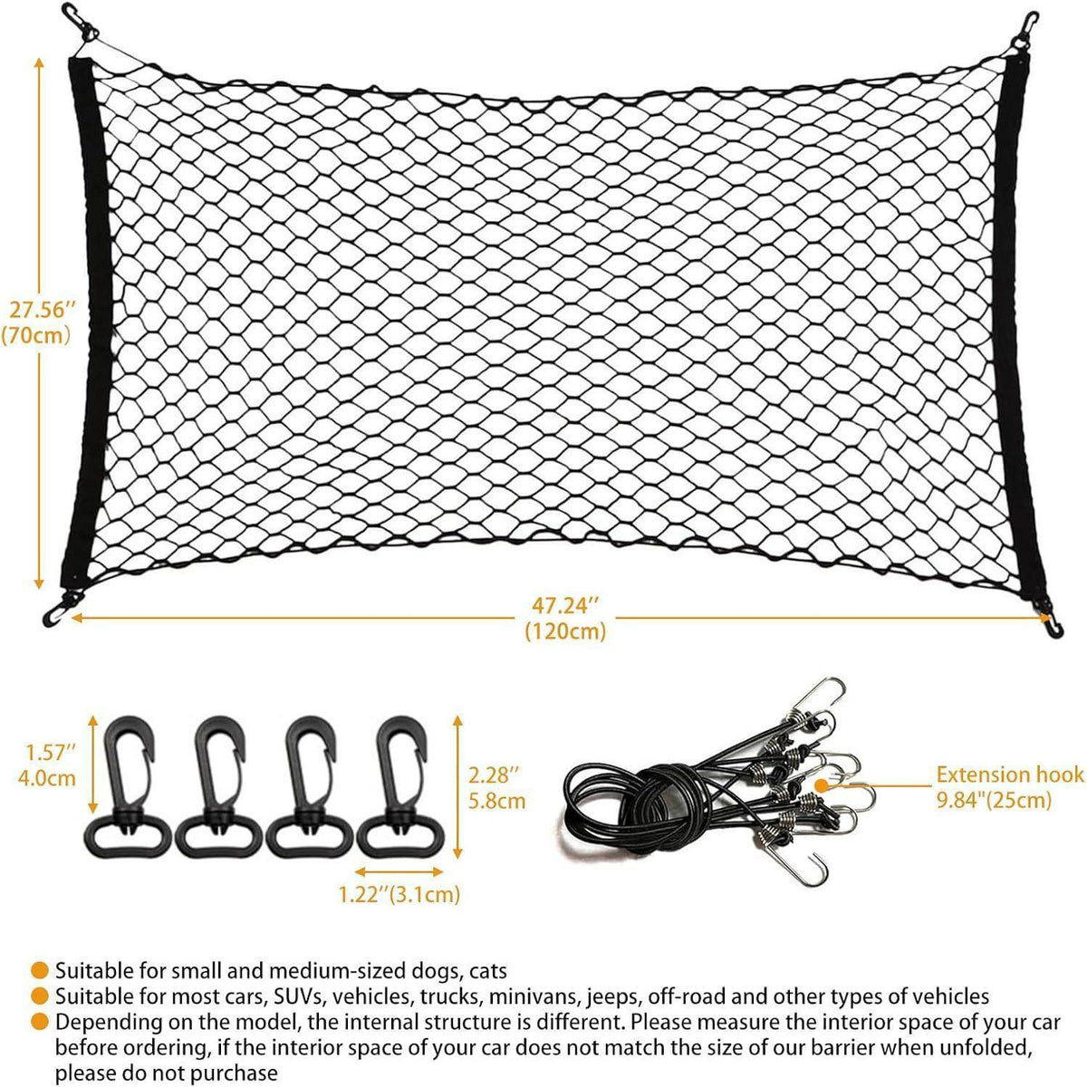 Hundegitter Auto Kofferraum – Sicherheitsnetz für Hunde 120x70cm