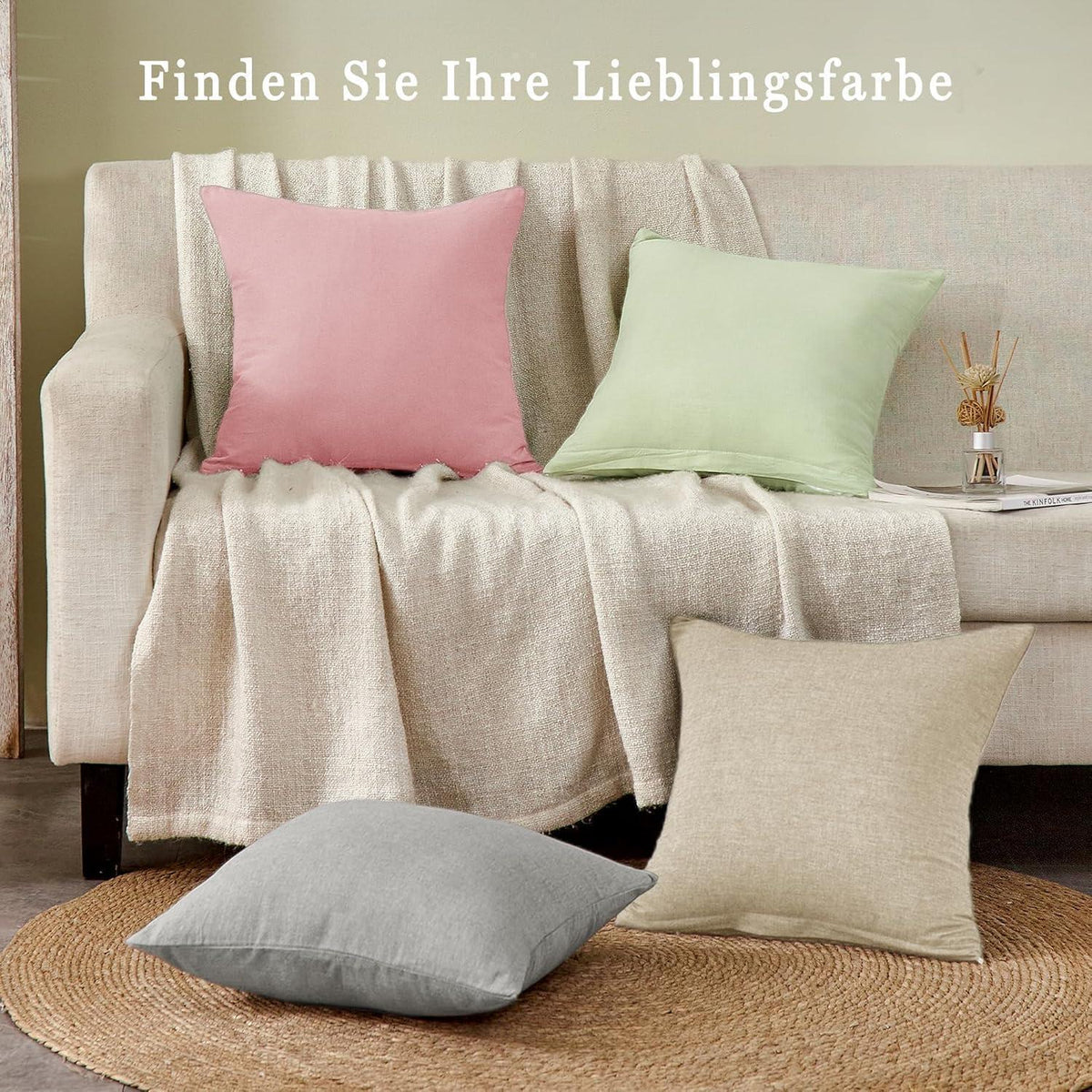 2er Set Kissenbezüge 80x80 cm Hell Taupe Gewaschene Baumwolle