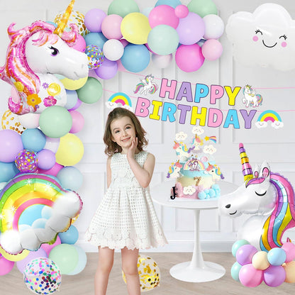 Einhorn Geburtstag Deko Set Mädchen XXL Folienballons Luftballons Helium Ballons Kuchen Topper Kinder Themen