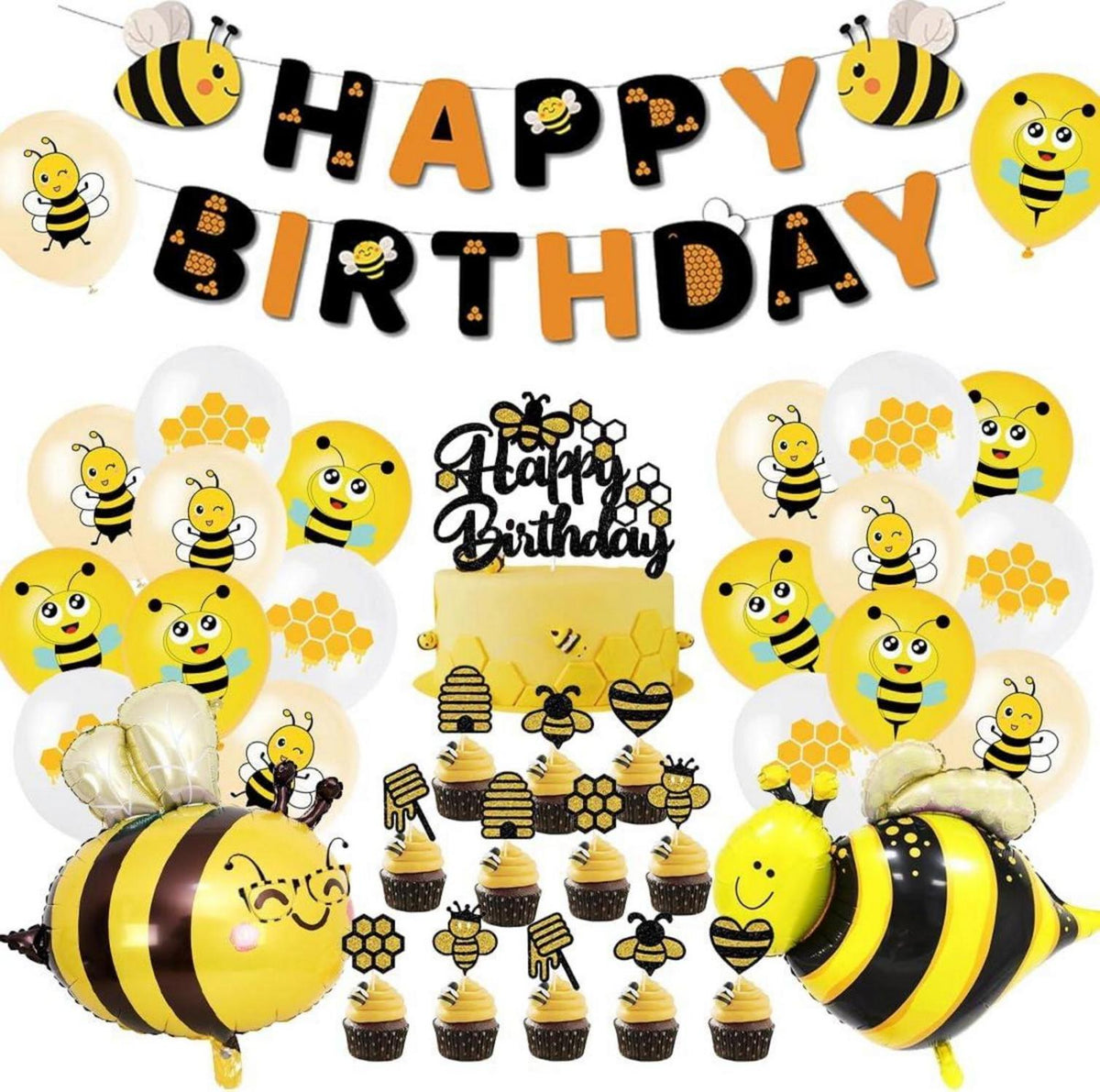 Biene Geburtstag Deko Set XXL Folienballons Happy Birthday Girlande