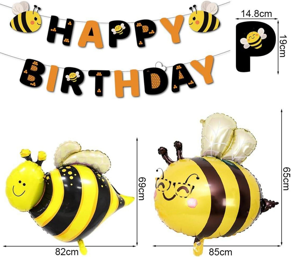 Biene Geburtstag Deko Set XXL - Folienballons, Happy