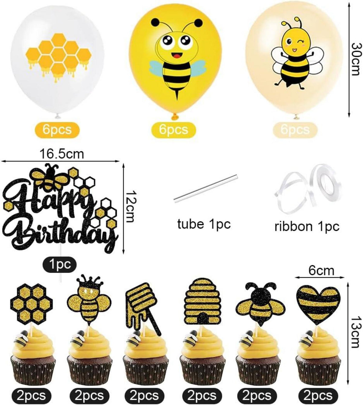 Biene Geburtstag Deko Set XXL Folienballons Happy Birthday Girlande