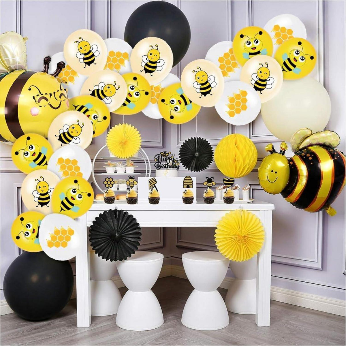 Biene Geburtstag Deko Set - XXL Folienballons, Happy Birthday Girlande, Kindergeburtstag Dekoration, Luftballons Biene Themen