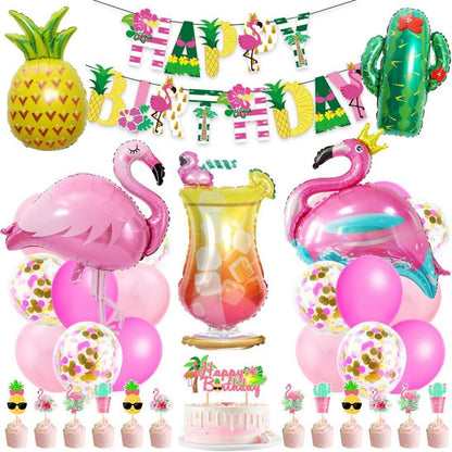 Hawaii Party Deko Set Flamingo Geburtstags Ballons Banner Zubehör