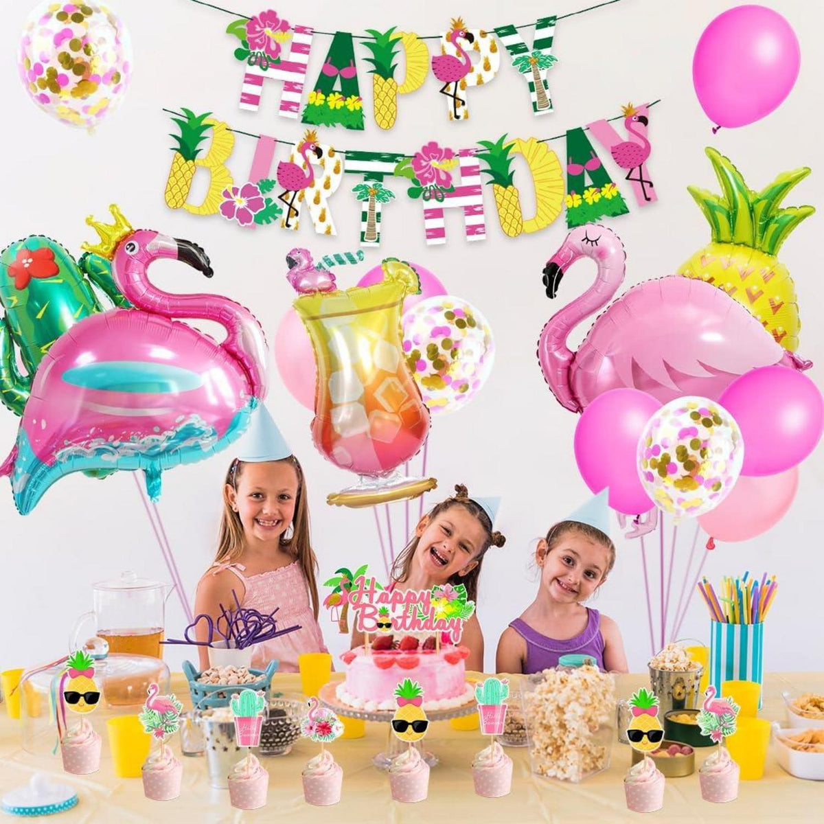 Hawaii Flamingo Geburtstags Deko Set Strand Sommer Party Zubehör