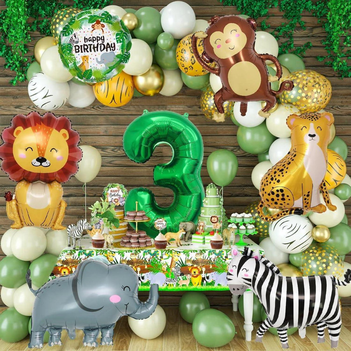 Dschungel Deko 3. Geburtstag Safari Tiere Party Set 17 Stück Waldtiere