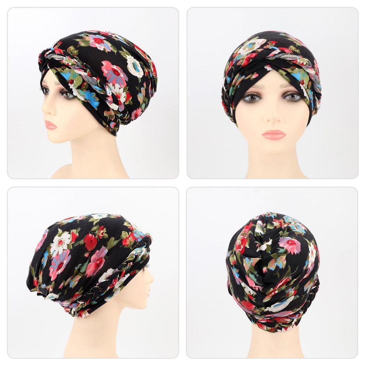 Damen Turban mit Zopf, vorgebundene Beanie Mütze
