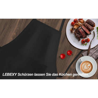 Kochschürze Baumwolle Schwarz mit zwei Taschen, verstellbar