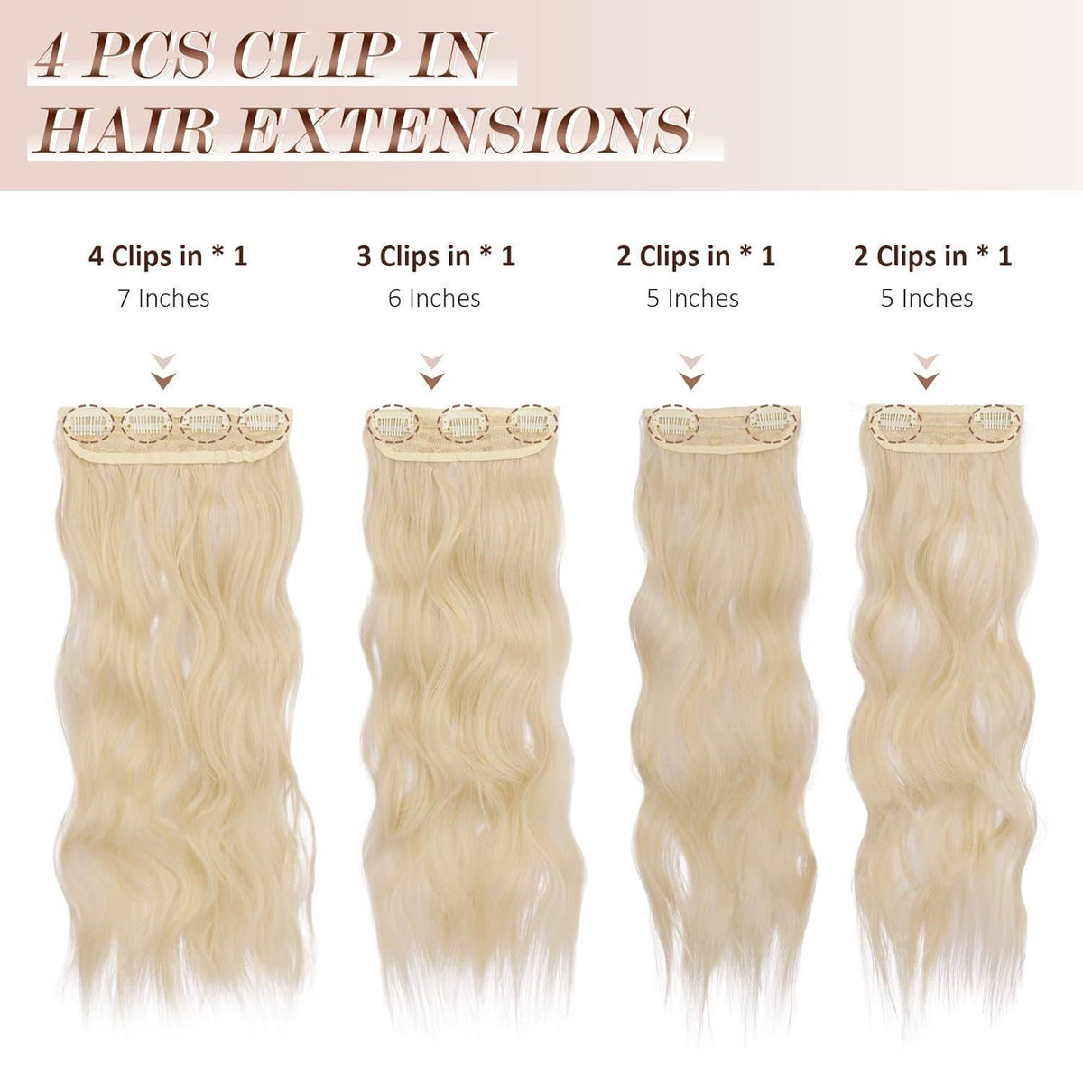 50cm Volle Kopf Haarverlängerung Platinblond Wavy Clip-in