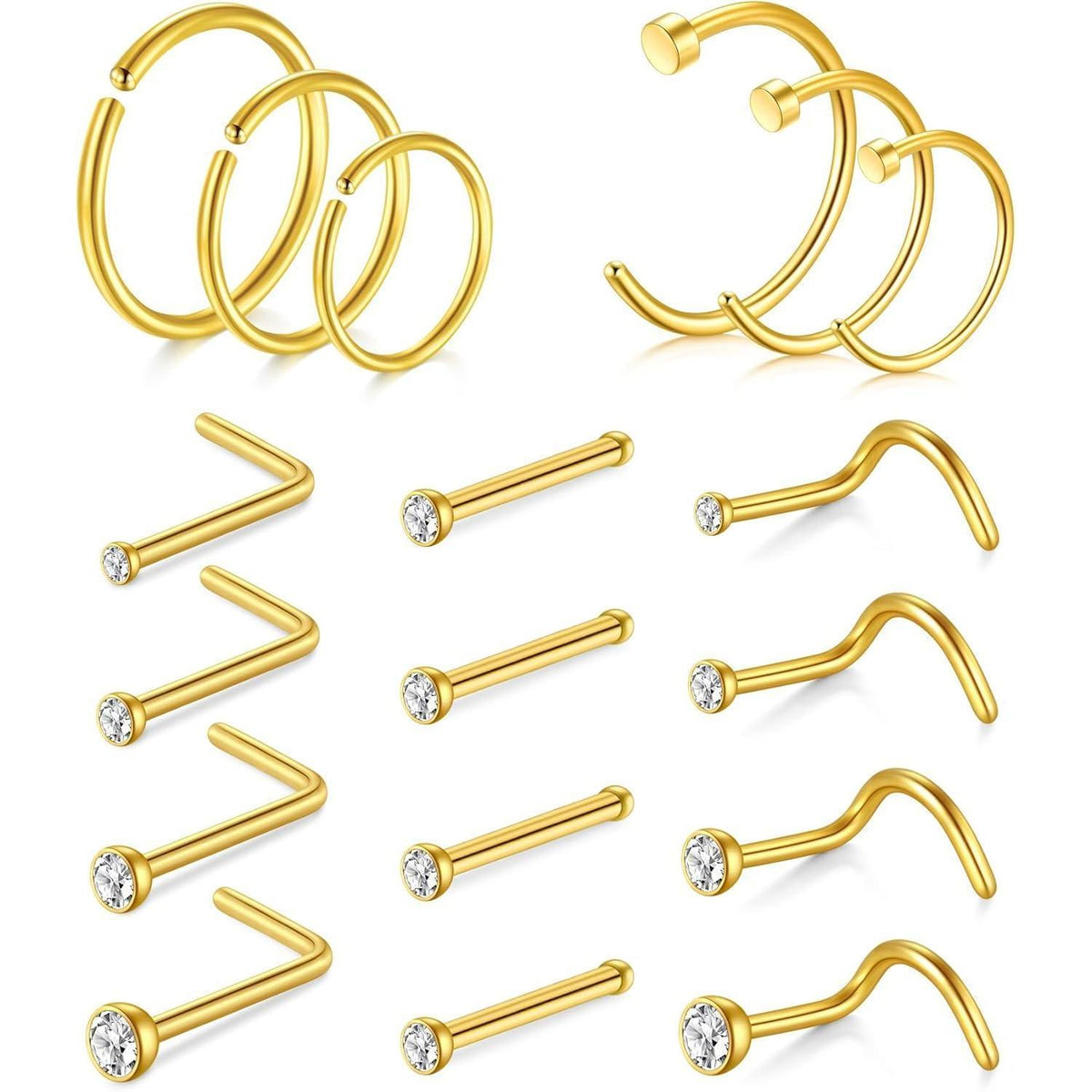 Nasenpiercing Chirurgenstahl mit Zirkonia Gold 20G