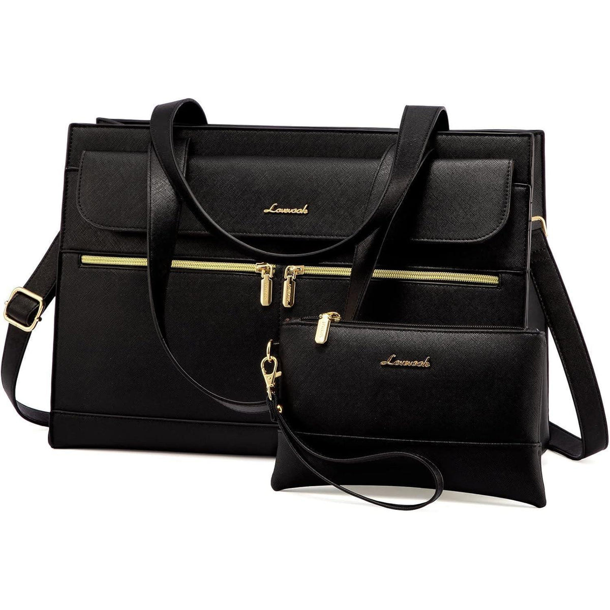 Laptoptasche Damen 15,6 Zoll Shopper Tasche Schwarz mit Clutch