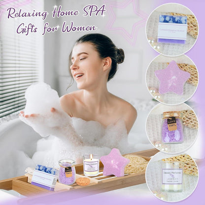 Geschenkbox für Frauen, Lavendel Entspannung Set, Duftkerze & Weinglas
