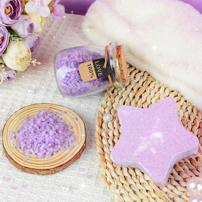 Geschenkbox für Frauen, Lavendel Entspannung Set, Duftkerze & Weinglas