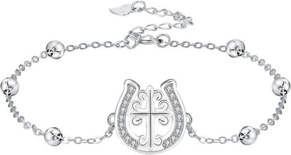 925 Sterling Silber Armband mit Hufeisen Kreuz Anhänger
