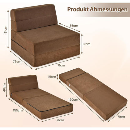 Bodensofa mit Schlaffunktion – 3in1 Klappsofa Braun