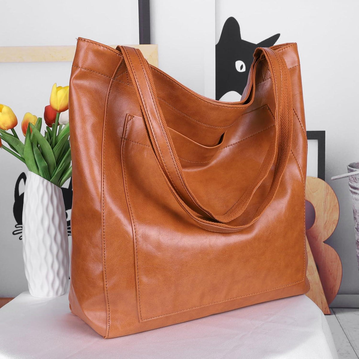 TIAASTAP Handtasche Damen Groß PU Leder Shopper Vintage Tragetasche