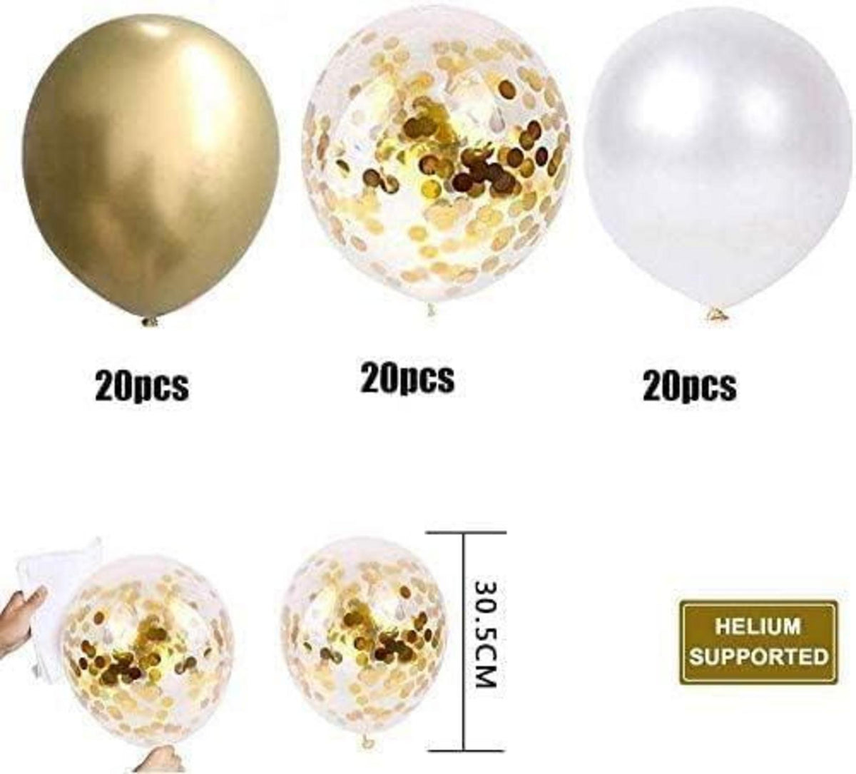 60x Luftballons Set Gold Weiß - Metallic Konfetti Deko für