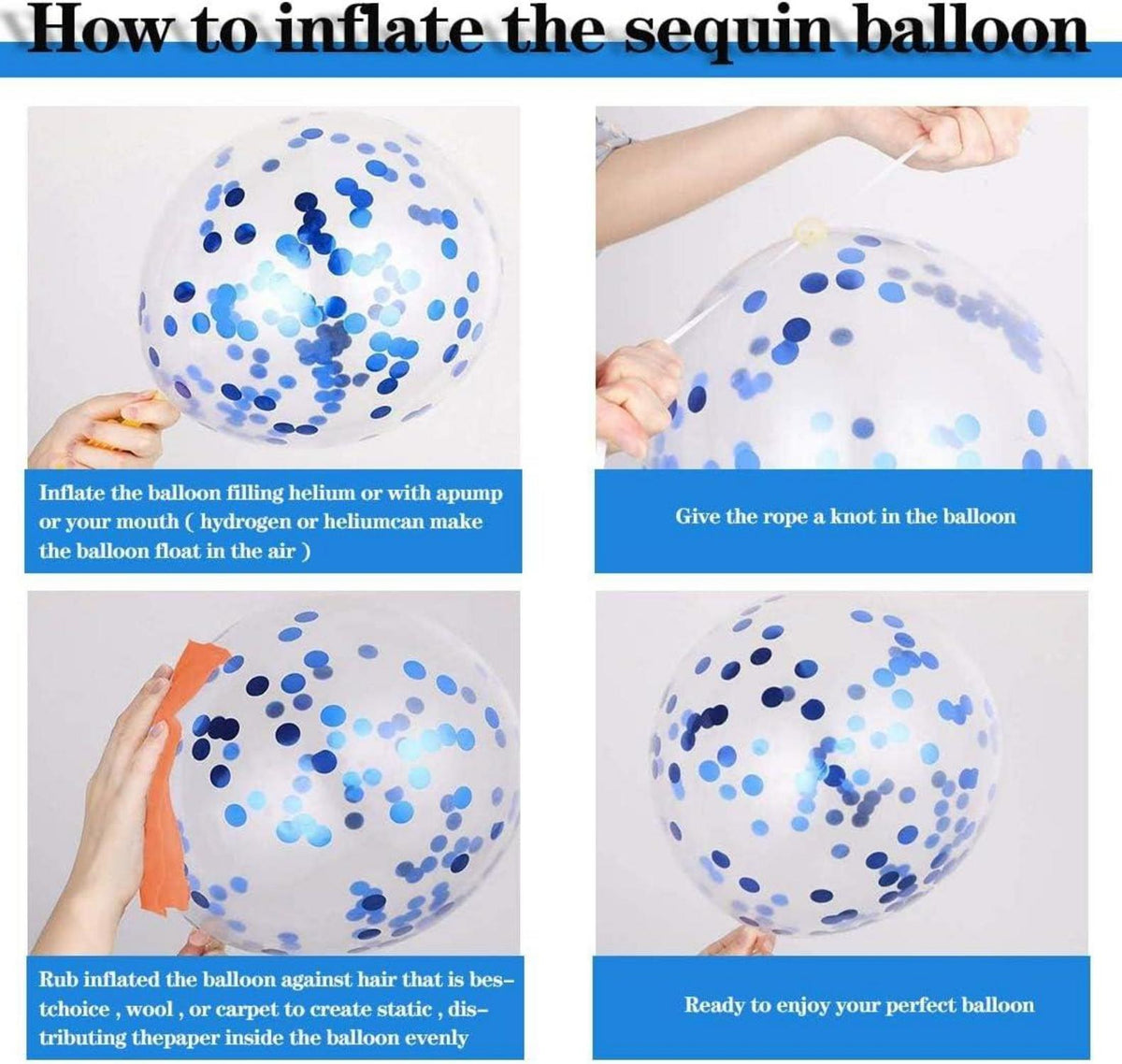 60 Blaue Luftballons für Hochzeit Party Deko mit Konfetti