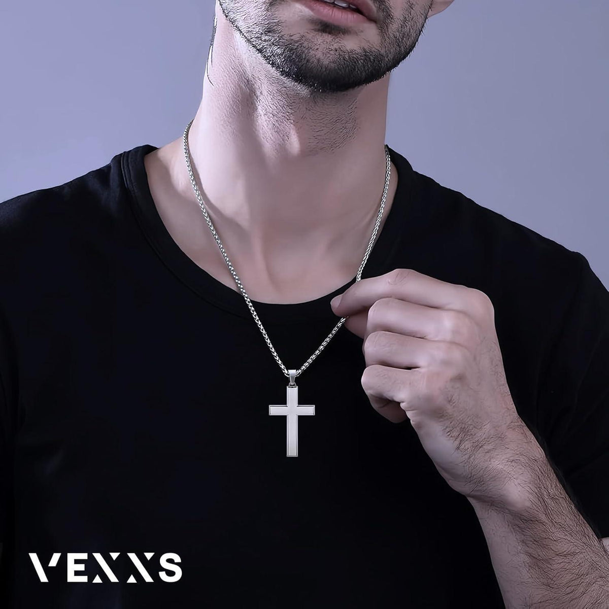 Kreuz Kette Herren 18 Karat Vergoldet Edelstahl Mattes Finish 61cm