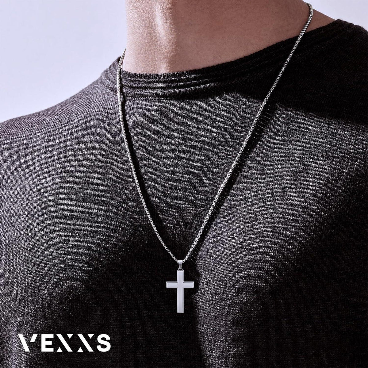 Kreuz Kette Herren 18 Karat Vergoldet Edelstahl Mattes Finish 61cm