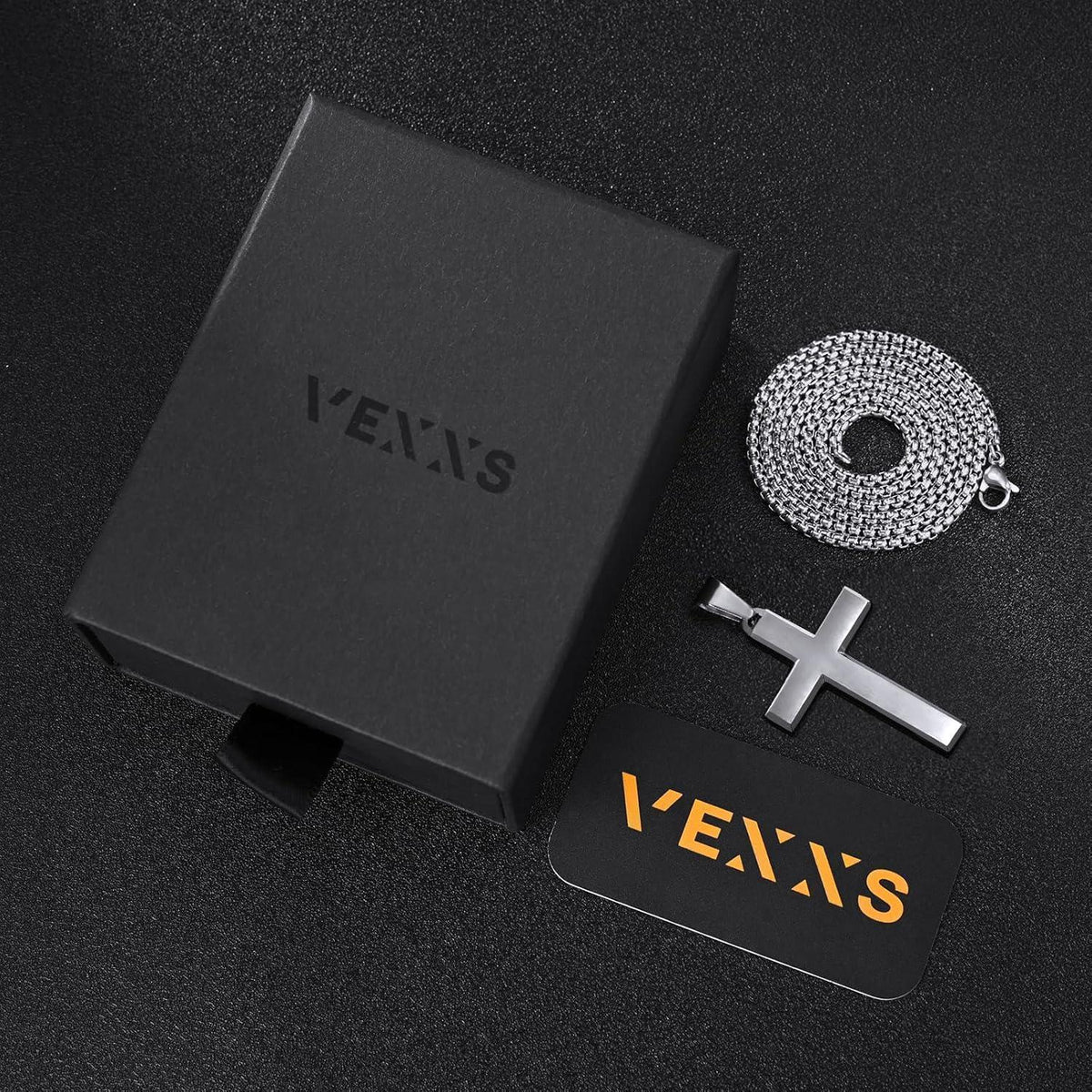 Kreuz Kette Herren 18 Karat Vergoldet Edelstahl Mattes Finish 61cm
