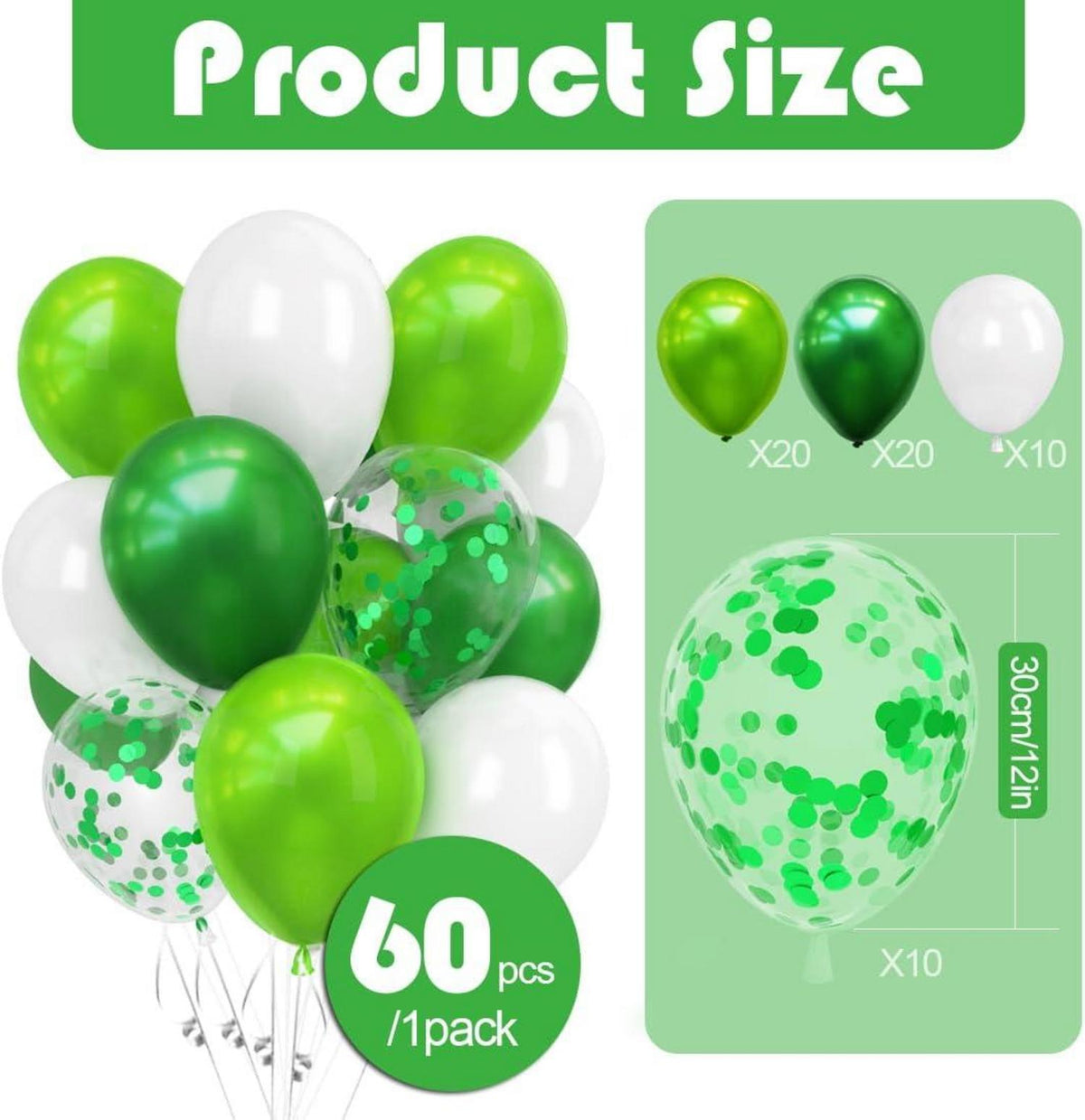 Grüne Luftballons Set, 60 Stück Helium Latexballons für
