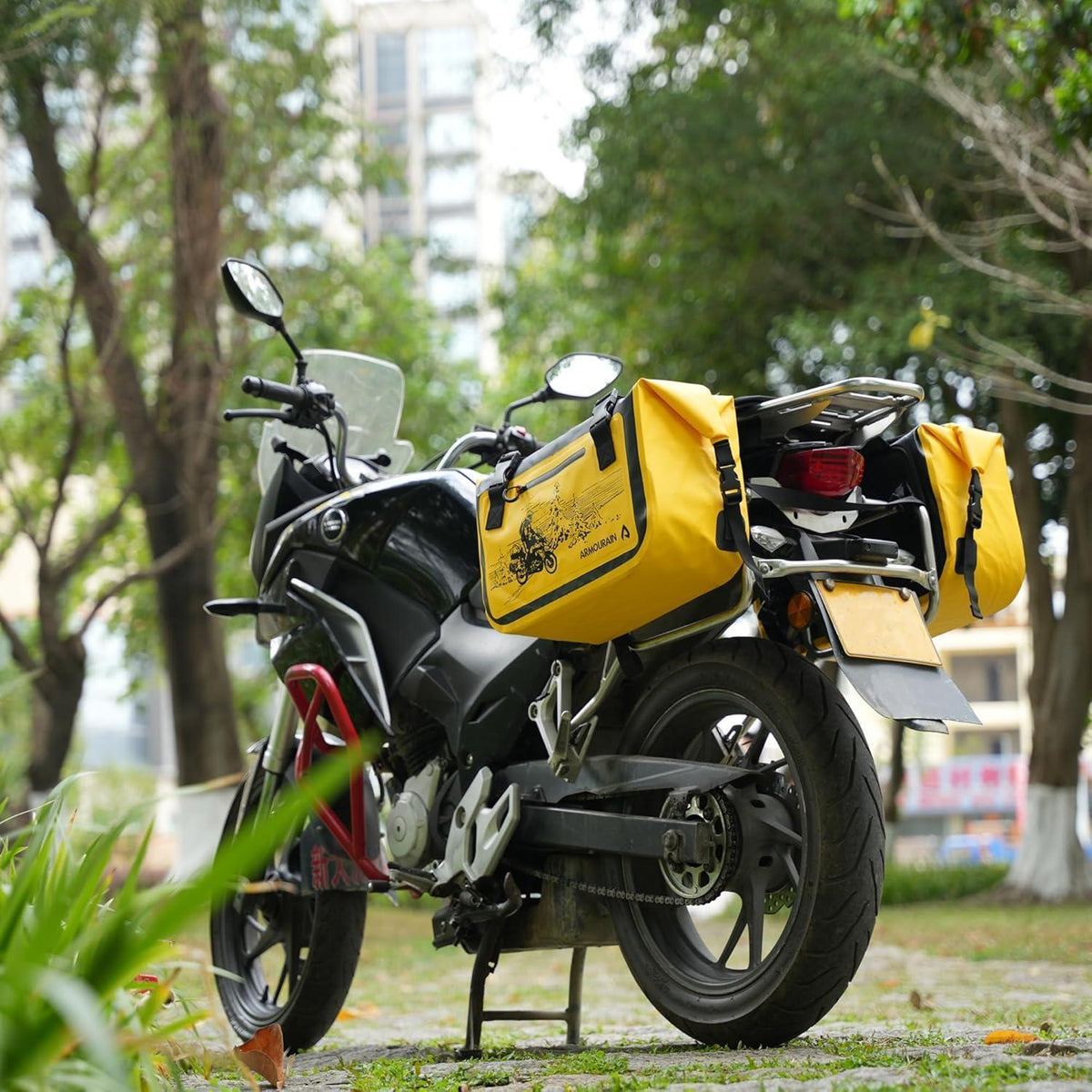 Motorrad Seitentasche 50L Wasserdicht Gelb mit Abnehmbarer Platte