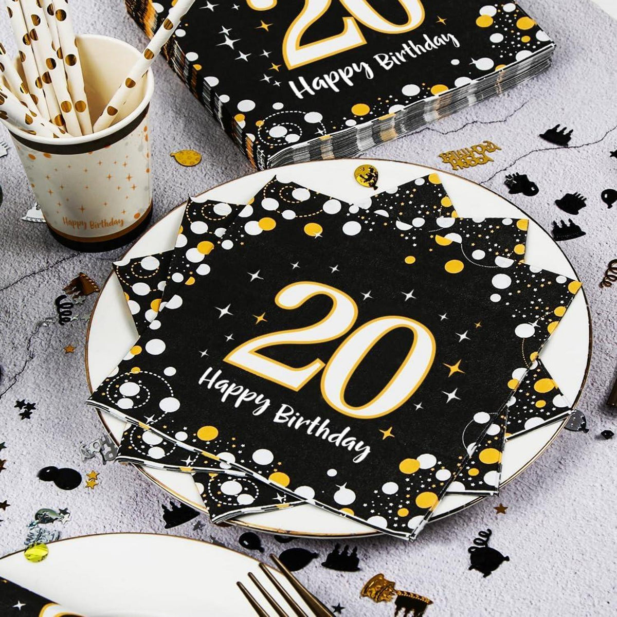 Servietten 20. Geburtstag Mann Frau Deko Luftballons 30 Stück Happy Birthday 20