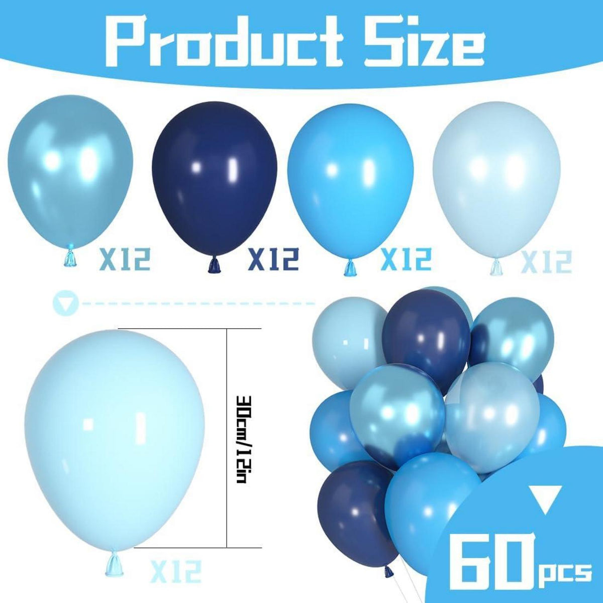 60 Blaue Luftballons Set Metallic Helium Marineballon Baby