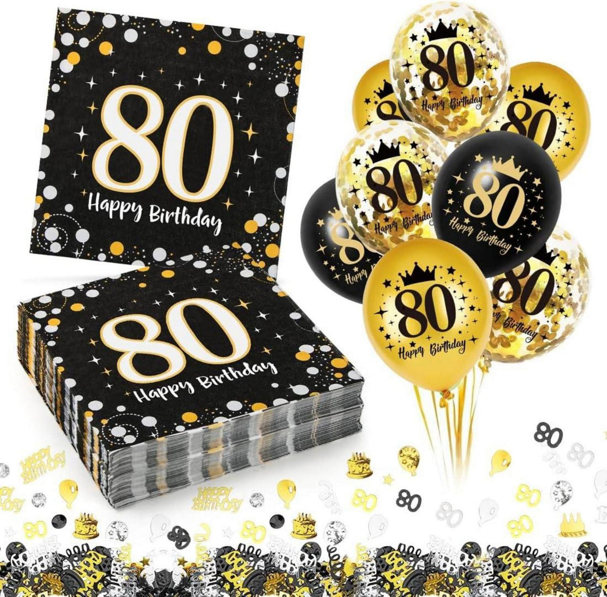 Servietten 80. Geburtstag Set: 30 Stück Servietten + 18 Luftballons