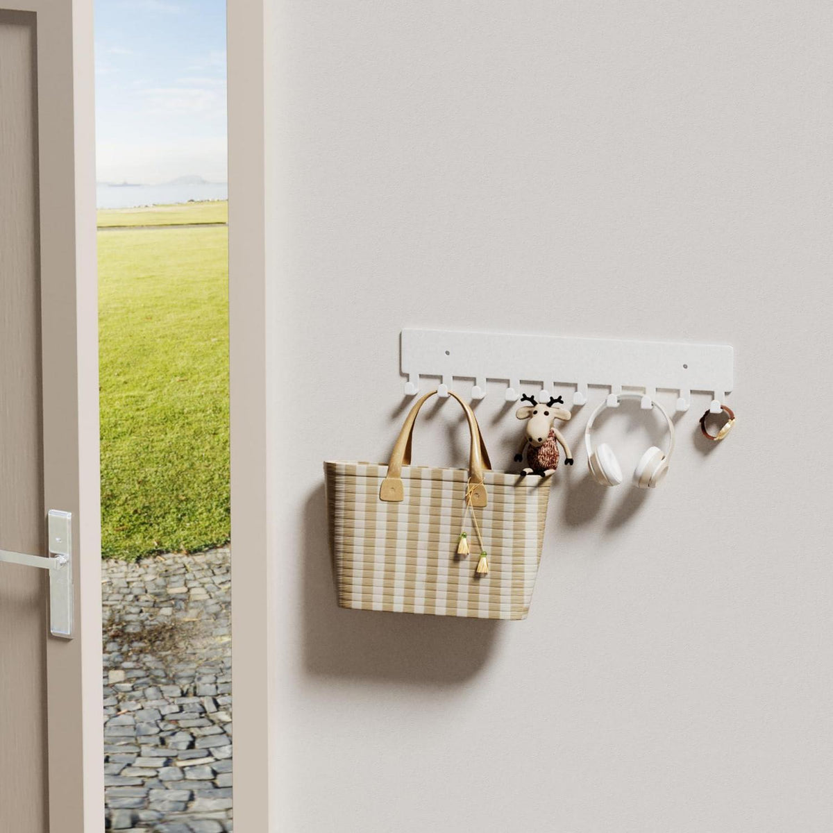 Wand-Schlüsselhalter mit 10 Haken – Weiß, für Flur & Küche