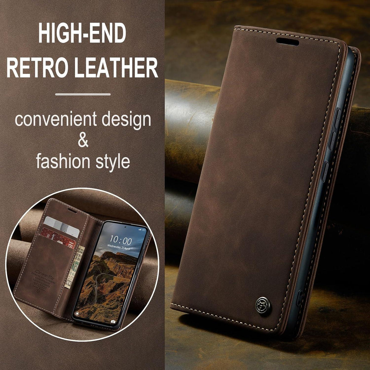KZB Xiaomi Redmi Note 13 Pro 4G Hülle Leder Klapp Case Kartenfach Standfunktion