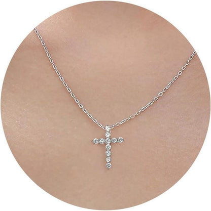 Goldkette Damen Kreuz Halskette Layered Kristall 14K Gold