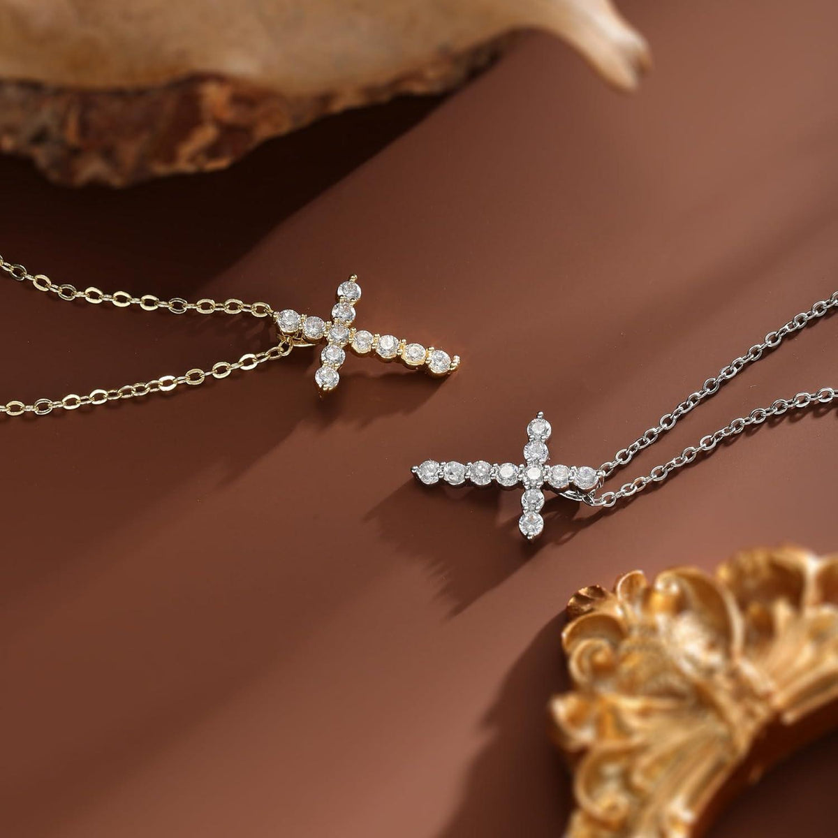 Gold Kreuz Kette Layered Choker Halskette Damen Modeschmuck 14K