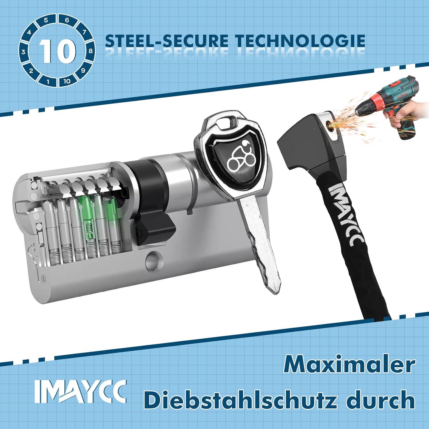 IMAYCC 8MM Fahrradschloss Hohe Sicherheit mit Schlüssel