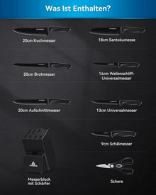 ACOQOOS Messerblock Set 10-teilig mit integriertem Schärfer