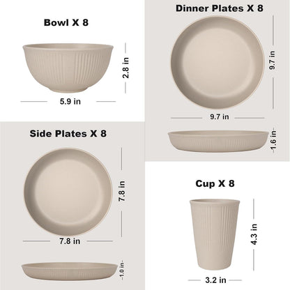 Unzerbrechliches Geschirrset für 8 Personen, 32-teilig, Beige