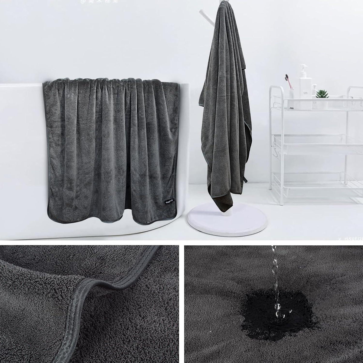 XXL Mikrofaser Badetuch 100x200cm Dunkelgrau Saugstark Fusselfrei Schnelltrocknend