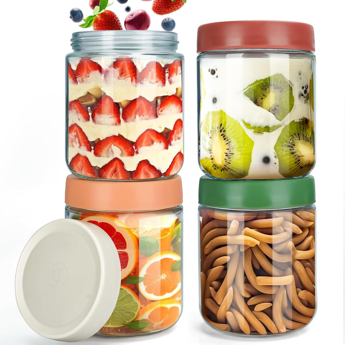 Overnight Oats Gläser 4er Set Einmachgläser 500ml mit Deckel