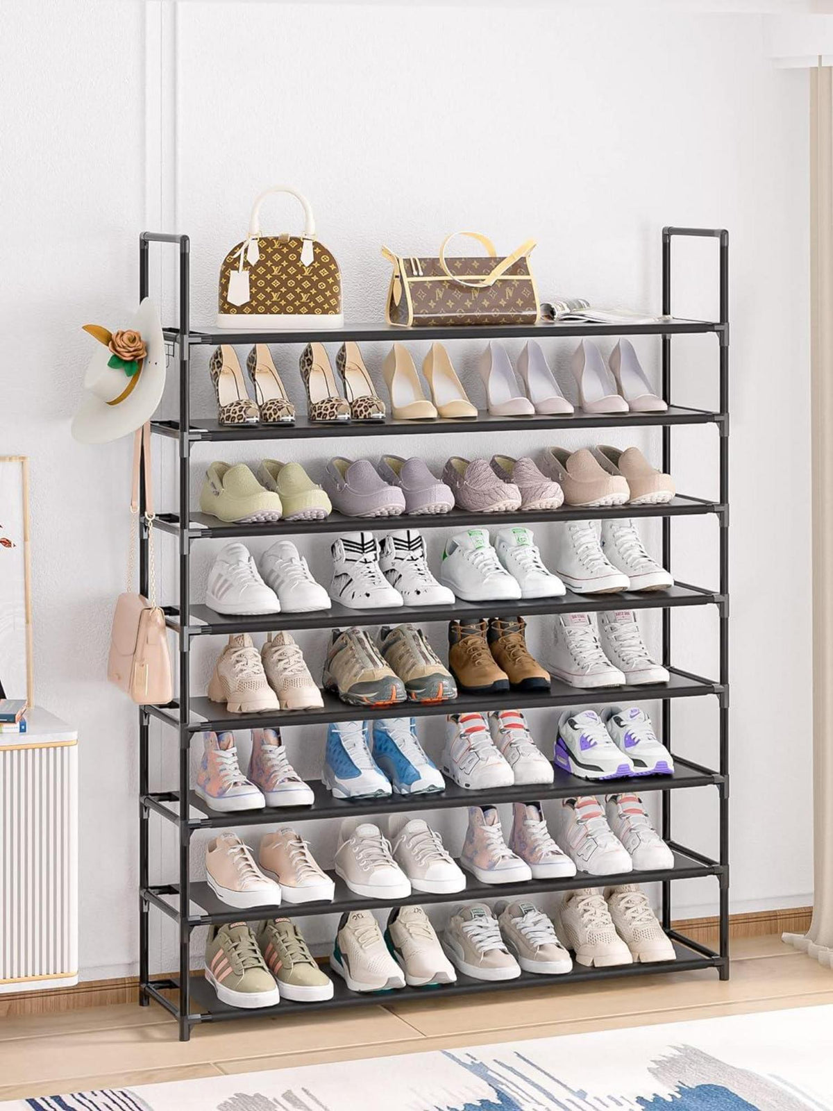 Schuhregal Organizer 8 Etagen 32–40 Paar Platzsparend Schwarz 8 TIER