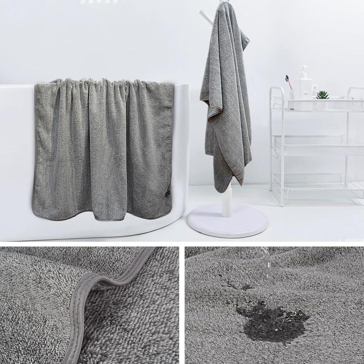 Mikrofaser Badetuch XXL 100x200cm grau fusselfrei saugstark